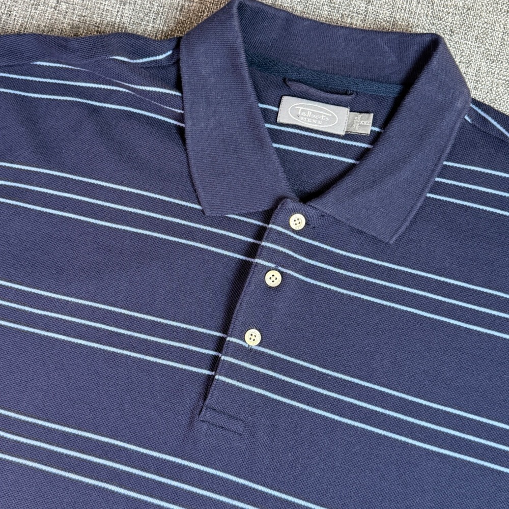 Mens Talbots Mens Polo Shirt | Size XXL |‎ Navy Blue Striped Short Sleeve Cotton